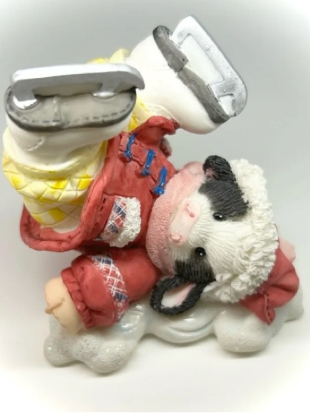 Cute White & Black Lamb Figurine in Red Coat